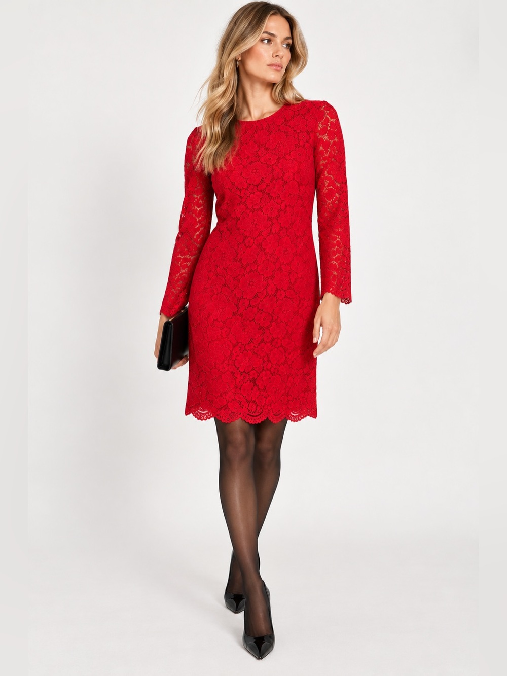 Ted Baker Red Floral Lace Long Sleeve Mini Shift Dress Size 1 (US 4 / small)
